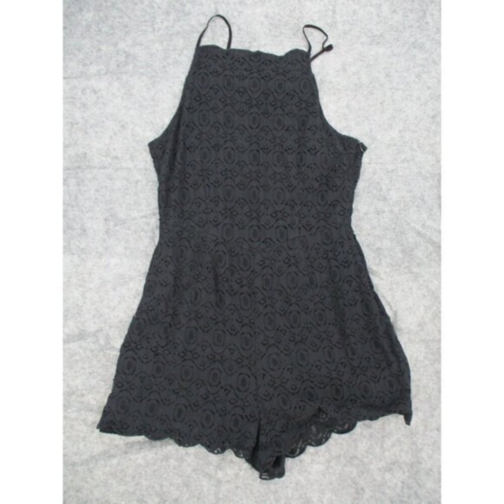 Kendall and Kylie Womens Romper Medium Black Short Spaghetti Straps Lace Preppy
